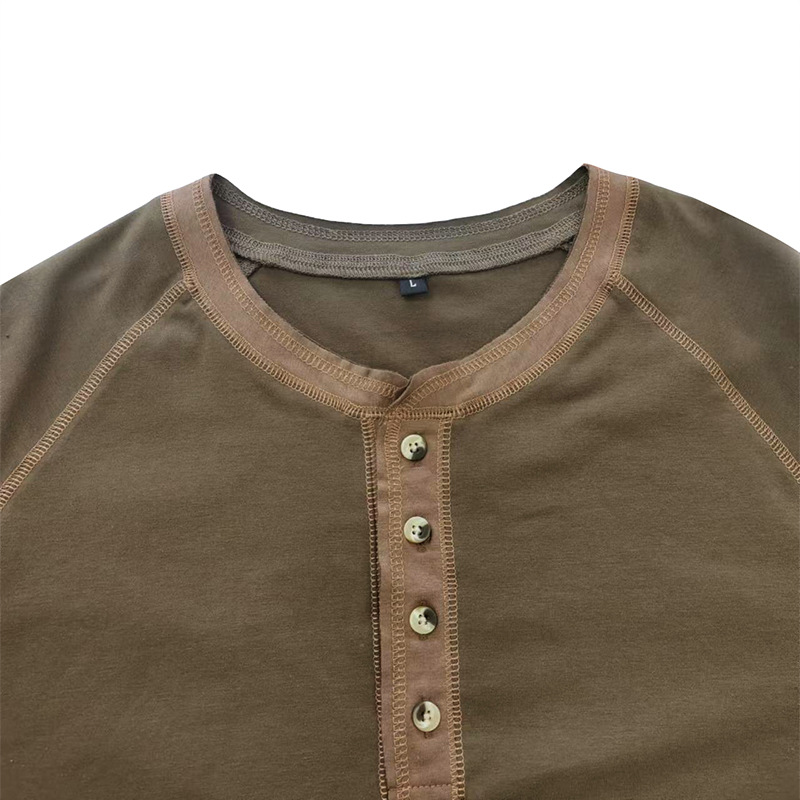 ヘンリーネックTシャツ 長袖 無地 メンズ ロングTシャツ 長袖Tシャツ 春服 インナーカジュアル ロンT カットソー 秋服 トップス 