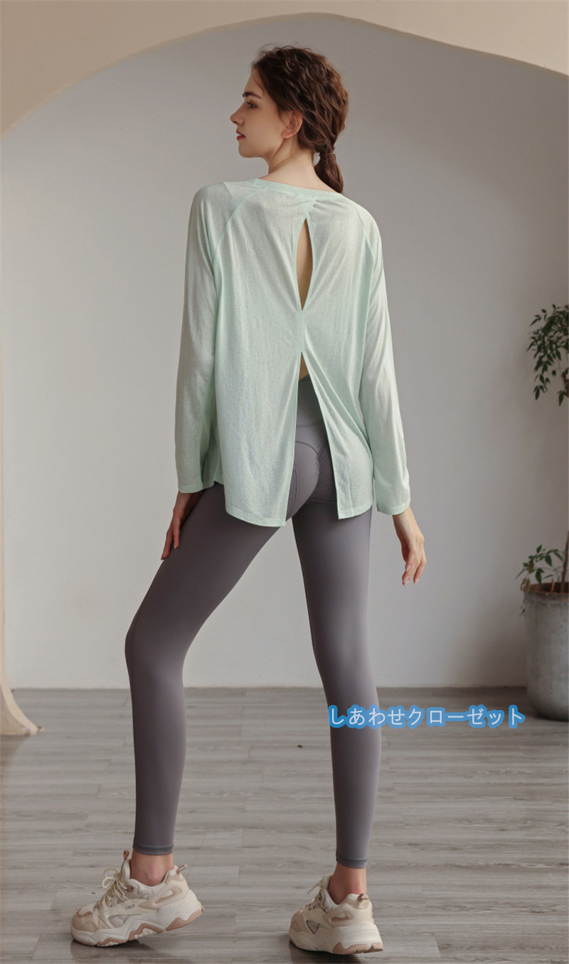 ヨガウェア レディース トップス 長袖 Tシャツ ホットヨガ おしゃれ 重ね着 速乾 かわいい スポーツウェア ランニングウェア フィットネス 吸汗 