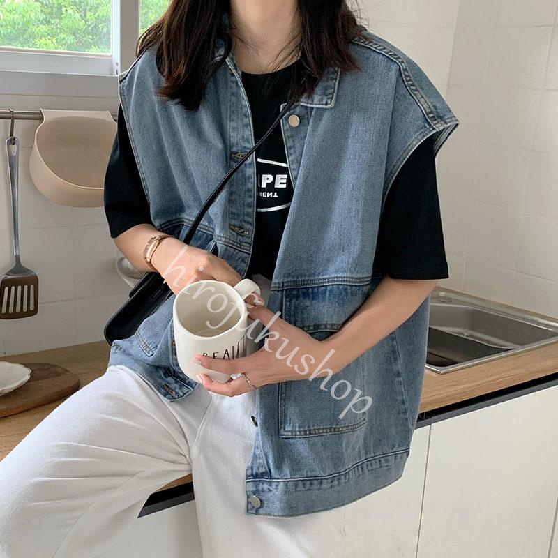 デニムベスト レディース ゆったり 前開き デニム ジレ ノースリーブ 前開き トップス アウター 着痩せ デニムジャケット カジュアル シンプル 