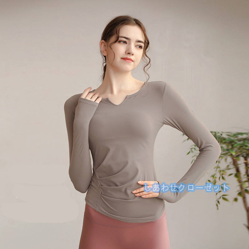 ヨガウェア レディース トップス 長袖 Tシャツ カップ付き ランニングウェア ホットヨガ 速乾 かわいい スポーツウェア 吸汗 おしゃれ フィットネス 
