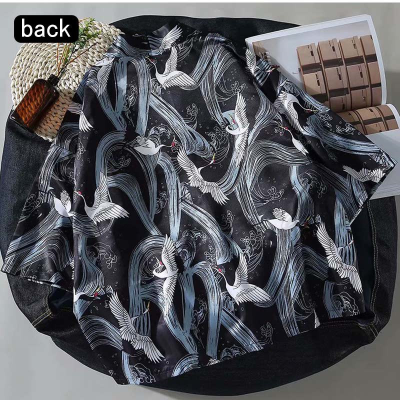 羽織 洗える 着物 メンズ 七分袖 和風 きれいめ 送料無料 プリント 薄手 ゆったり 冷房対策 カジュアル 日焼け止め服 開襟シャツ 鶴柄 トップス 