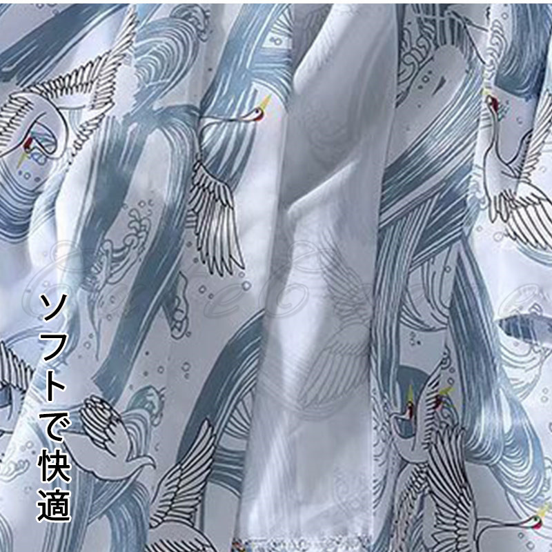 羽織 洗える 着物 メンズ 七分袖 和風 きれいめ 送料無料 プリント 薄手 ゆったり 冷房対策 カジュアル 日焼け止め服 開襟シャツ 鶴柄 トップス 