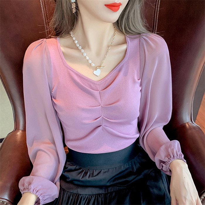 ブラウス シフォン 長袖シャツ ブラウス シフォンシャツ 春秋 インナー レディース Vネック 上品 シャツブラウス トップス 