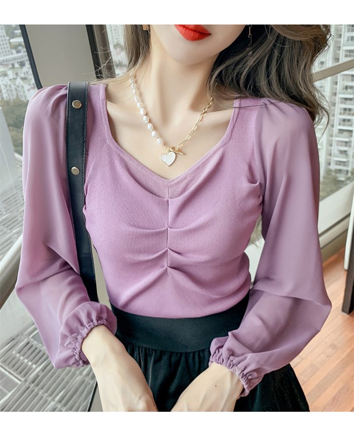 ブラウス シフォン 長袖シャツ ブラウス シフォンシャツ 春秋 インナー レディース Vネック 上品 シャツブラウス トップス 