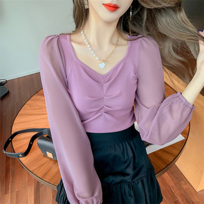 ブラウス シフォン 長袖シャツ ブラウス シフォンシャツ 春秋 インナー レディース Vネック 上品 シャツブラウス トップス 