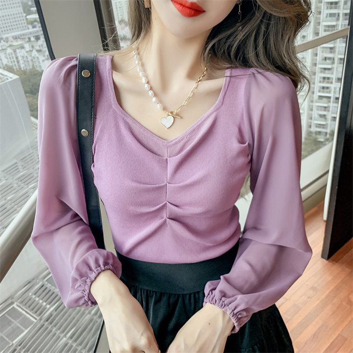 ブラウス シフォン 長袖シャツ ブラウス シフォンシャツ 春秋 インナー レディース Vネック 上品 シャツブラウス トップス 