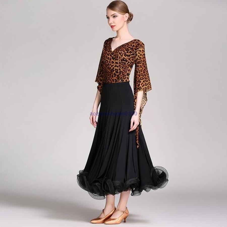 社交ダンス モダンダンス衣装 トップスとスカート2点セット ワルツ専用 ロングスカート広く裾 ルンバ 練習競技着デモ用 サンバ スタンダード発表会用演出服 