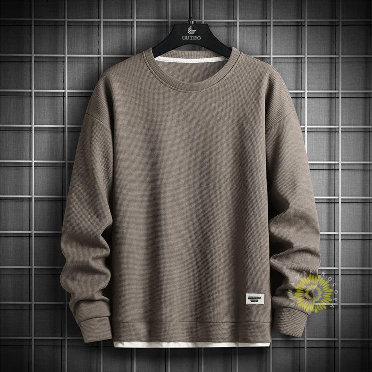 Tシャツ 長袖 メンズ 無地Tシャツ プルオーバー ティーシャツ 秋 重ね着風 トップス トレーナー おしゃれ ロンT ワッフル生地 