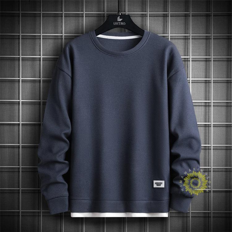 Tシャツ 長袖 メンズ 無地Tシャツ プルオーバー ティーシャツ 秋 重ね着風 トップス トレーナー おしゃれ ロンT ワッフル生地 