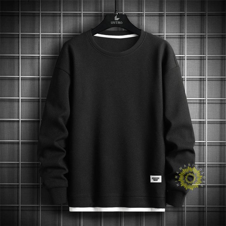 Tシャツ 長袖 メンズ 無地Tシャツ プルオーバー ティーシャツ 秋 重ね着風 トップス トレーナー おしゃれ ロンT ワッフル生地 