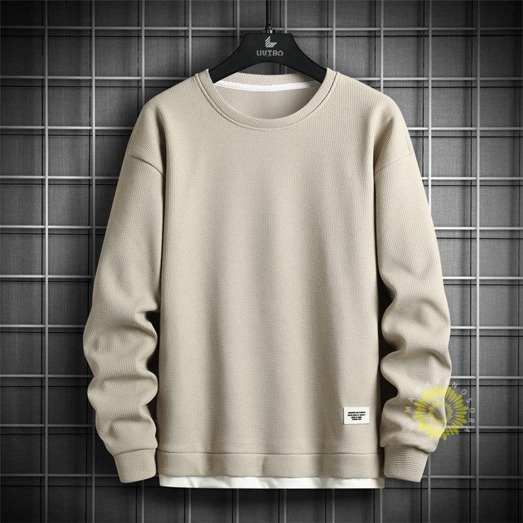 Tシャツ 長袖 メンズ 無地Tシャツ プルオーバー ティーシャツ 秋 重ね着風 トップス トレーナー おしゃれ ロンT ワッフル生地 
