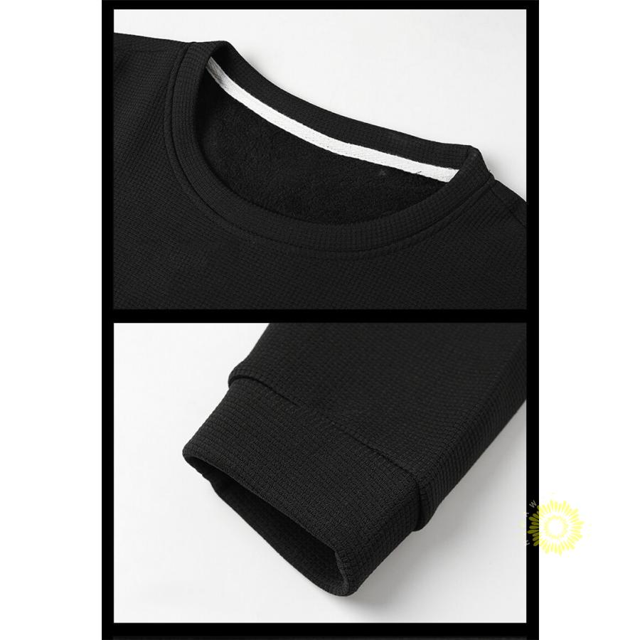 Tシャツ 長袖 メンズ 無地Tシャツ プルオーバー ティーシャツ 秋 重ね着風 トップス トレーナー おしゃれ ロンT ワッフル生地 