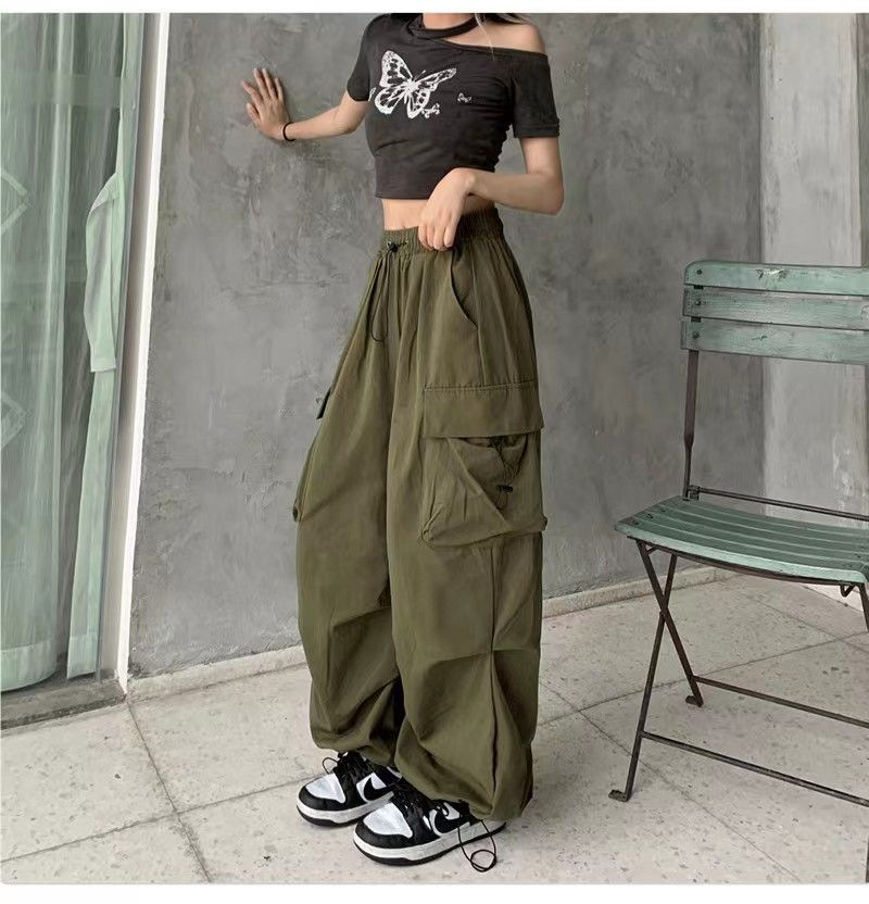 カーゴパンツ レディース ミリタリーパンツ カーゴ レディースパンツ レディース 美シルエット ウエストゴム 薄手 ダンス衣装 ワイ テーパードパンツ 