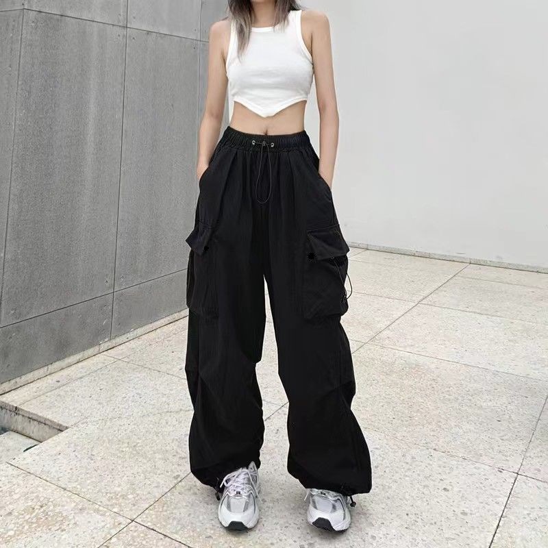 カーゴパンツ レディース ミリタリーパンツ カーゴ レディースパンツ レディース 美シルエット ウエストゴム 薄手 ダンス衣装 ワイ テーパードパンツ 