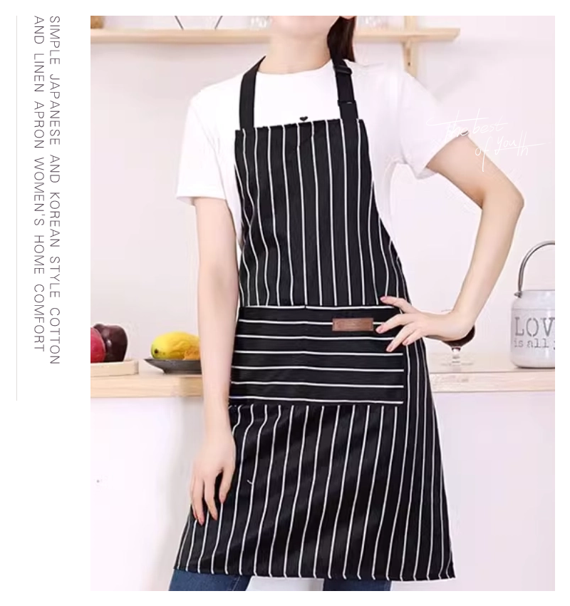 ストライプエプロン 速乾 肩紐 ポケット付き男女兼用 ワークエプロン ストライプ柄 首掛けエプロン 店舗スタッフ ロング プリントエプロン 細見え 前掛け 条紋 