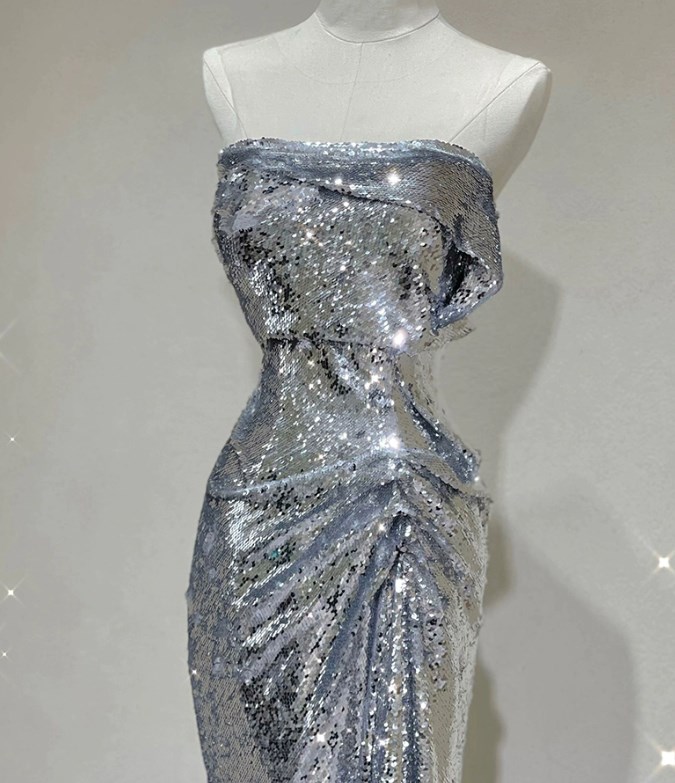 新作絶品！シルバー イブニング ドレス二次会 ワンピース パーティードレス 結婚式 旅行 舞台 発表会 撮影 コンサート 