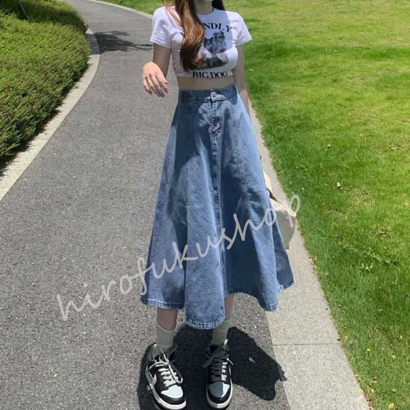 スカート デニムスカート フレアスカート ロングスカート ウエストゴム レディース 通勤 通学 お洒落 おしゃれ ハイウエスト 着痩せ 大きいサイズ 