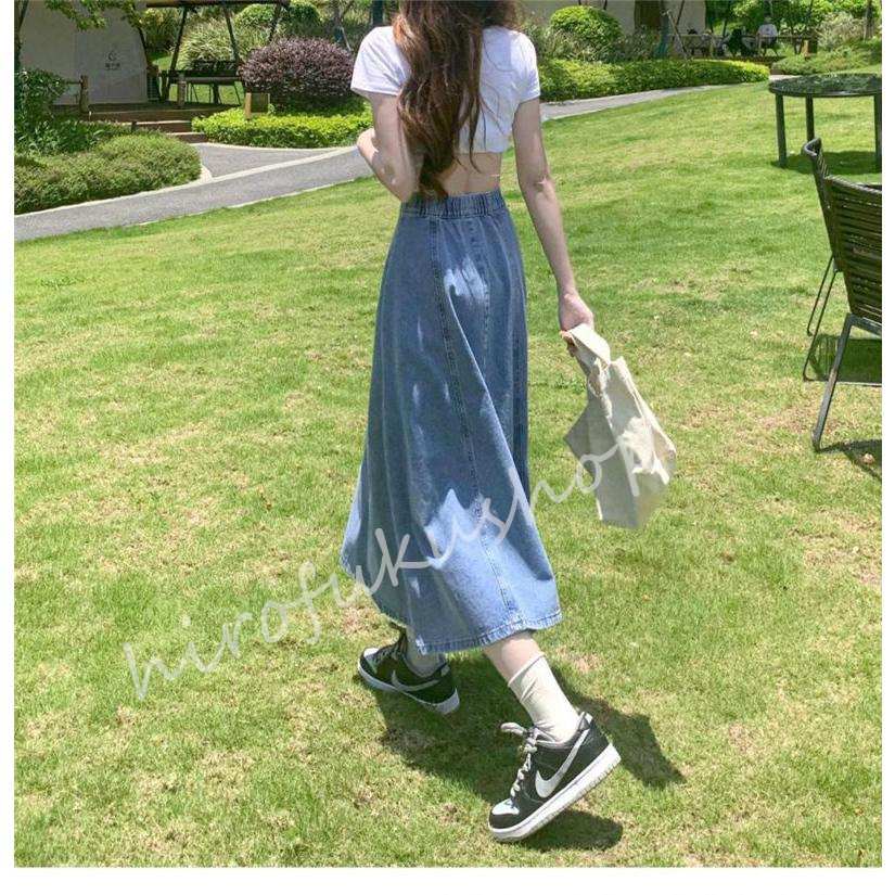 スカート デニムスカート フレアスカート ロングスカート ウエストゴム レディース 通勤 通学 お洒落 おしゃれ ハイウエスト 着痩せ 大きいサイズ 