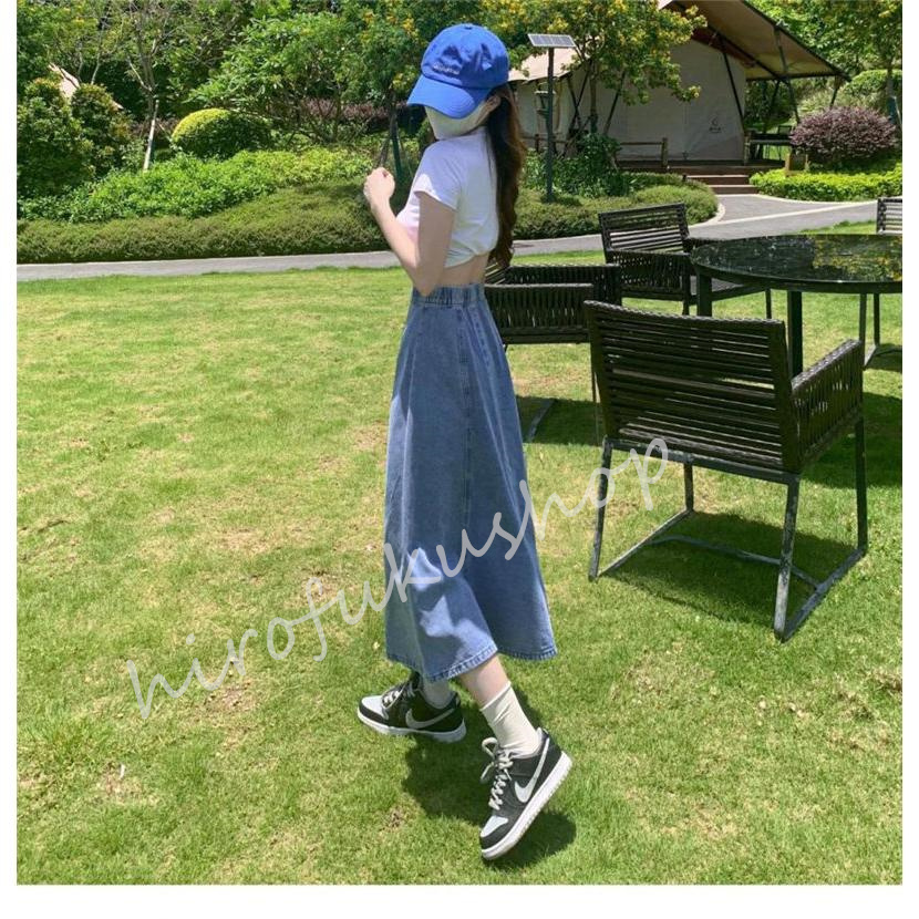 スカート デニムスカート フレアスカート ロングスカート ウエストゴム レディース 通勤 通学 お洒落 おしゃれ ハイウエスト 着痩せ 大きいサイズ 