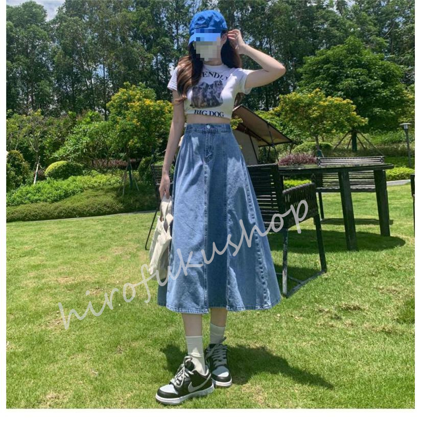 スカート デニムスカート フレアスカート ロングスカート ウエストゴム レディース 通勤 通学 お洒落 おしゃれ ハイウエスト 着痩せ 大きいサイズ 