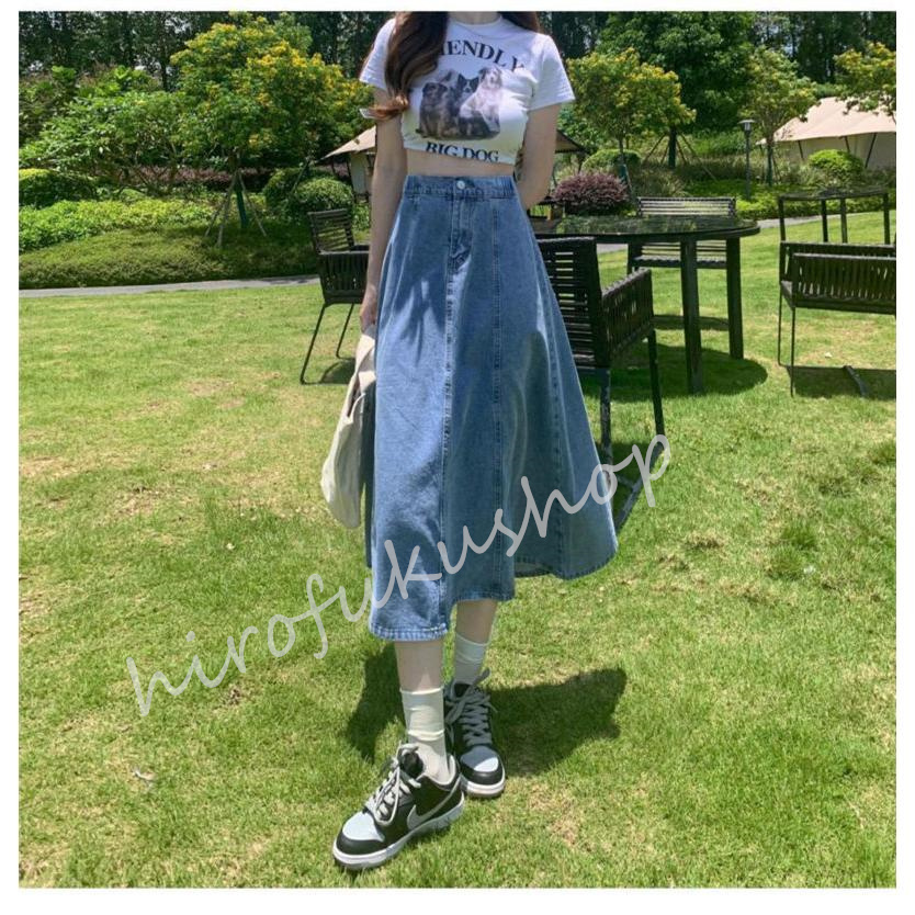 スカート デニムスカート フレアスカート ロングスカート ウエストゴム レディース 通勤 通学 お洒落 おしゃれ ハイウエスト 着痩せ 大きいサイズ 