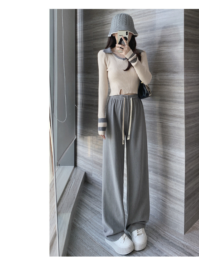 ワイドパンツ レディース ロング 太リブ リブ ガウチョパンツ ウエストゴム 無地 ゆったり 秋物 ボズボン 秋 ウエストゴム 美脚 