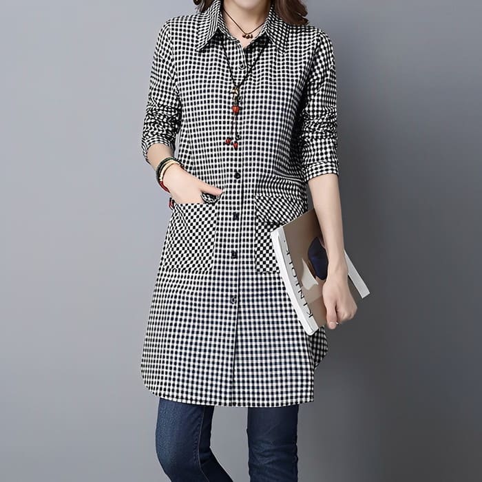 チェック柄 ロングシャツ レディース チュニック 長袖 春秋 旅行 お出かけ 50代 カジュアル トップス 30代 60代 通勤 40代 体型カバー 