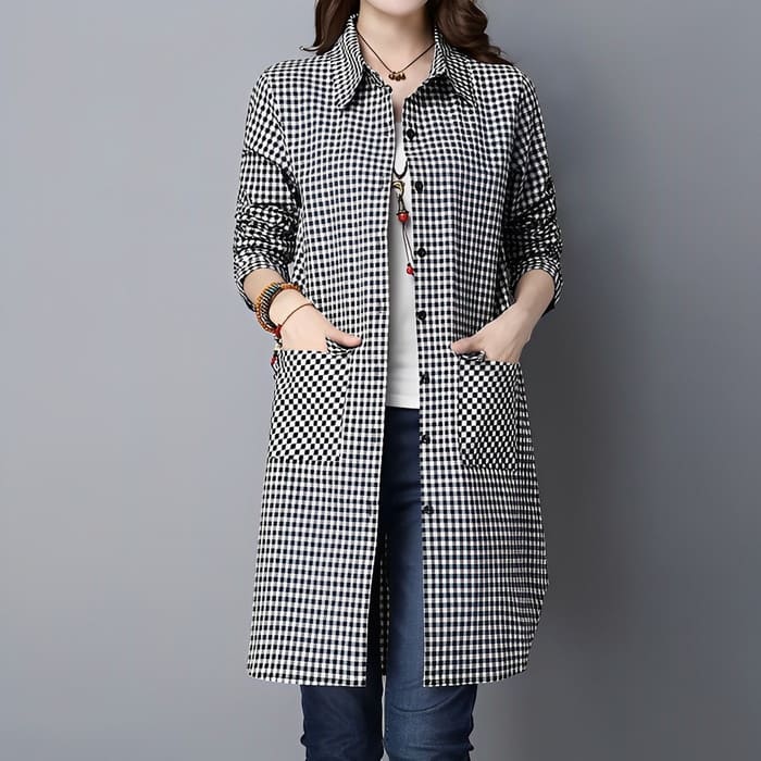 チェック柄 ロングシャツ レディース チュニック 長袖 春秋 旅行 お出かけ 50代 カジュアル トップス 30代 60代 通勤 40代 体型カバー 