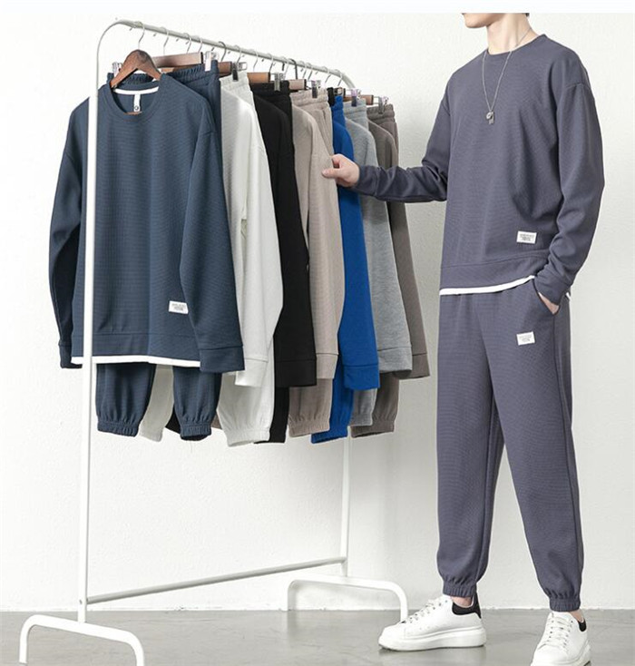 ワッフル 上下セット メンズ セットアップ 長袖 トレーナー スウェットパンツ ボカジュアル ロングパンツ ウエストゴム 