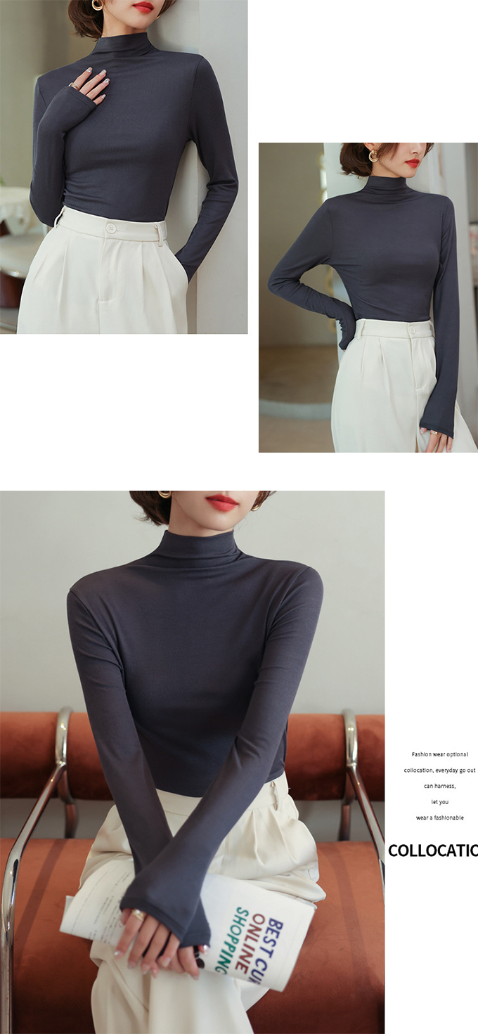 全品ポイント5% 半額クーポン付 タートルネックカットソー レディース タートル レイヤード ストレッチ 重ね着 インナー 