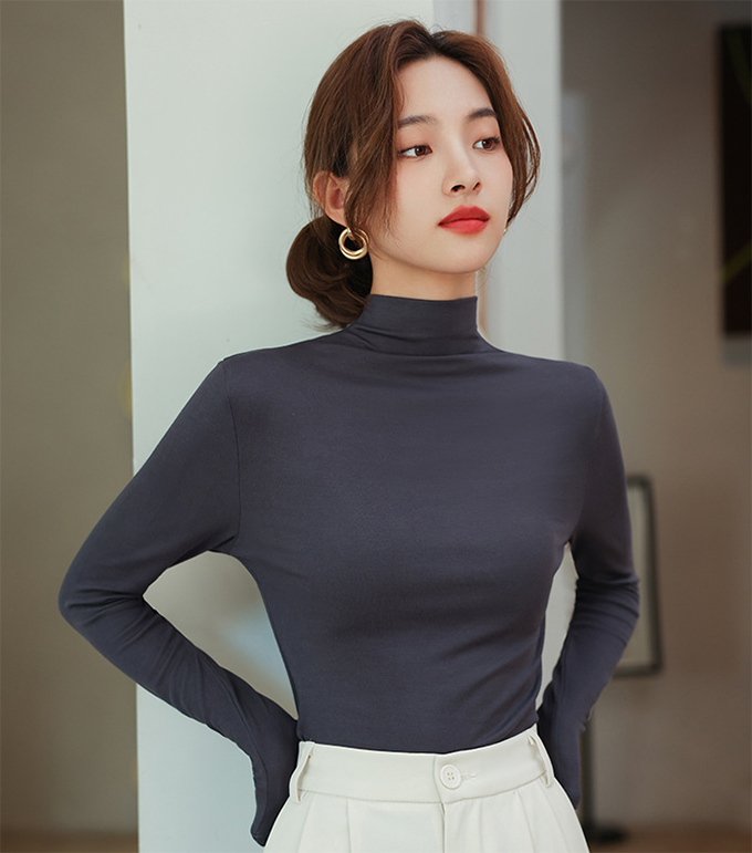 全品ポイント5% 半額クーポン付 タートルネックカットソー レディース タートル レイヤード ストレッチ 重ね着 インナー 