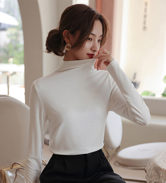 全品ポイント5% 半額クーポン付 タートルネックカットソー レディース タートル レイヤード ストレッチ 重ね着 インナー 