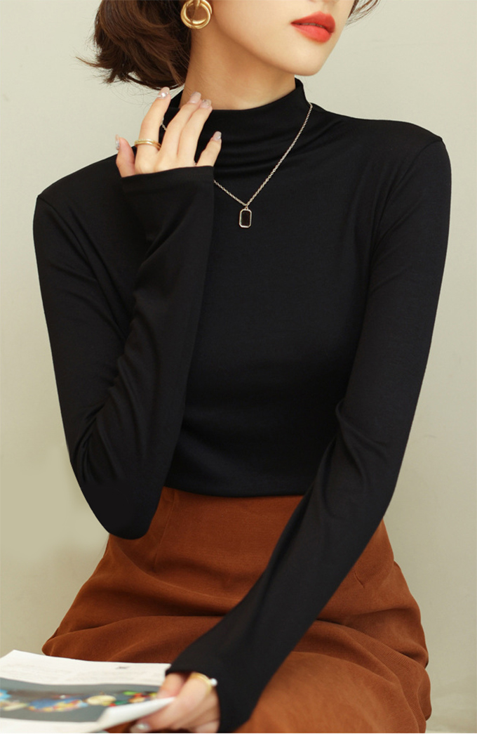 全品ポイント5% 半額クーポン付 タートルネックカットソー レディース タートル レイヤード ストレッチ 重ね着 インナー 