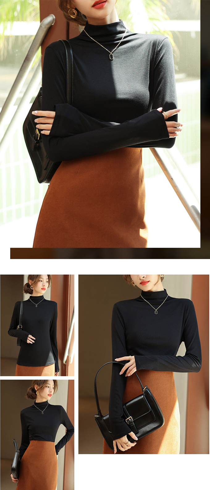 全品ポイント5% 半額クーポン付 タートルネックカットソー レディース タートル レイヤード ストレッチ 重ね着 インナー 