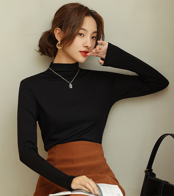 全品ポイント5% 半額クーポン付 タートルネックカットソー レディース タートル レイヤード ストレッチ 重ね着 インナー 