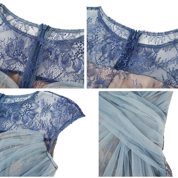 シースルーチュール ノースリーブ膝丈タイトドレスワンピース 黒 青 キャバ スナック ドレス パーティー 韓国 