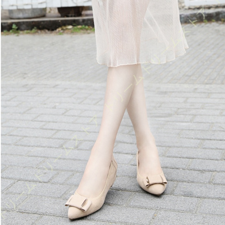 パンプス ハイヒール 5CM ポインテッドトゥ ウェッジソール スウェード パーティー 美脚 発表会 演奏会 リボン 走れるパンプス結婚式 お呼ばれ おしゃれ 