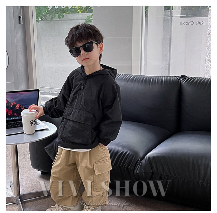 キッズ アウター 長袖 トップス フードつき プルオーバー 動きやすい カジュアル ポケット あわせやすい ノー 着やすい シンプル 