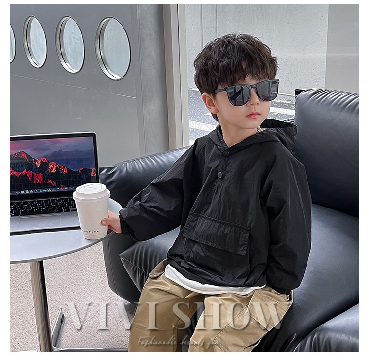 キッズ アウター 長袖 トップス フードつき プルオーバー 動きやすい カジュアル ポケット あわせやすい ノー 着やすい シンプル 