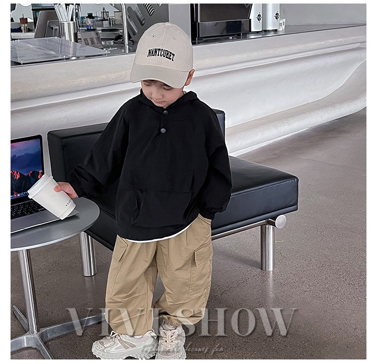 キッズ アウター 長袖 トップス フードつき プルオーバー 動きやすい カジュアル ポケット あわせやすい ノー 着やすい シンプル 