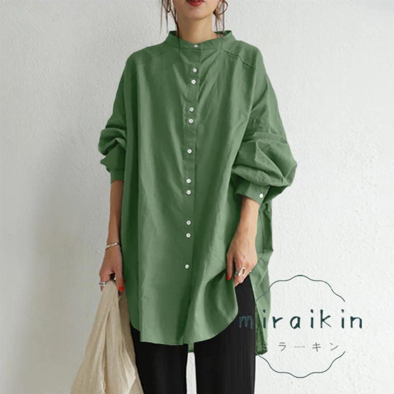 ブラウス レディース 春 シャツワンピース チュニック ロングシャツ トップス シャツブラウス チュニック ゆったり 立ち襟 長袖 通勤 夏 大人 ワンピース 30代 
