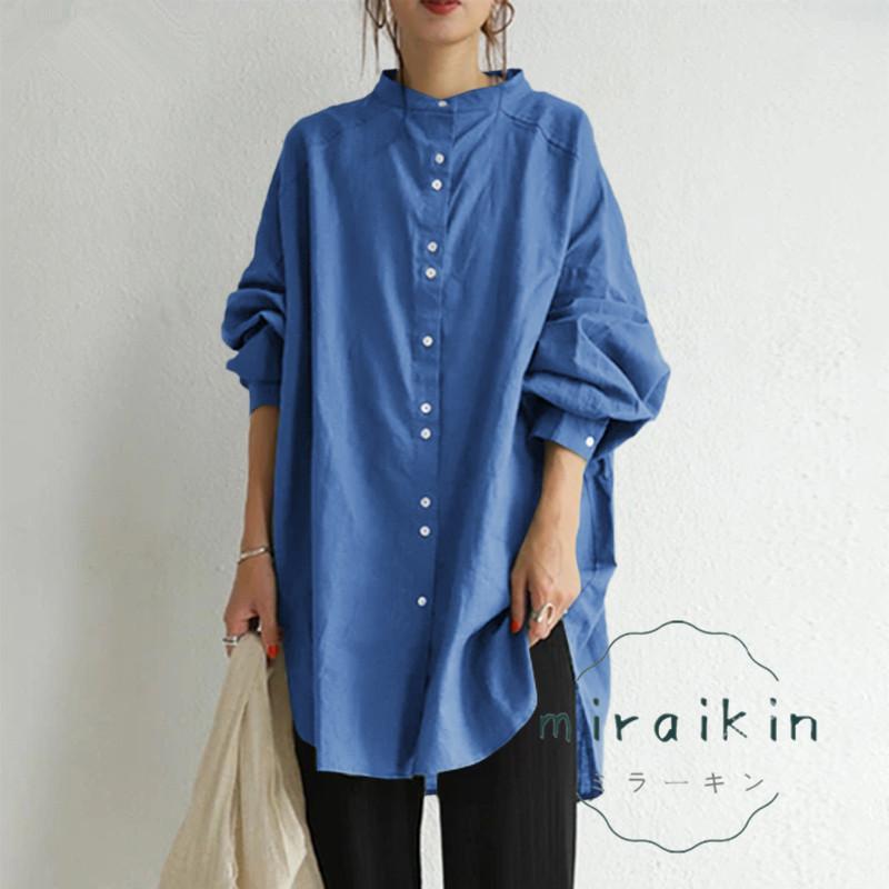 ブラウス レディース 春 シャツワンピース チュニック ロングシャツ トップス シャツブラウス チュニック ゆったり 立ち襟 長袖 通勤 夏 大人 ワンピース 30代 