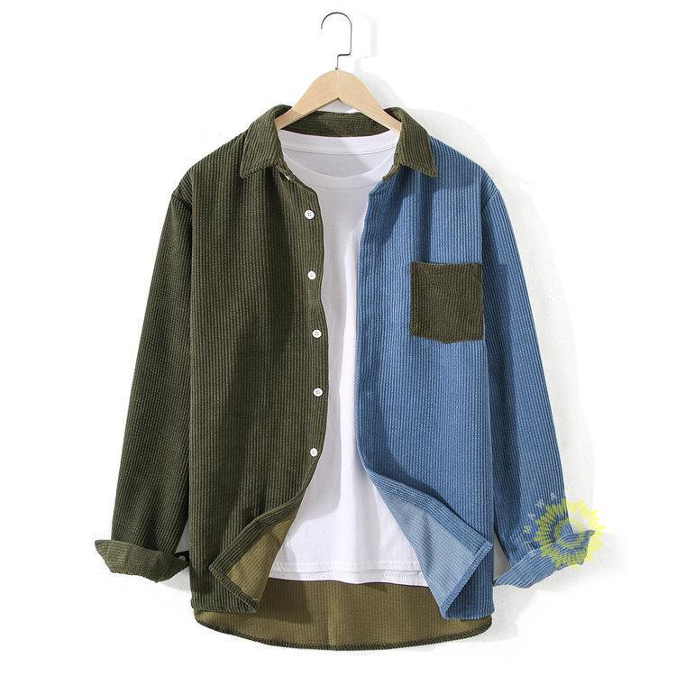 コーデュロイシャツ 長袖 メンズ シャツ カジュアルシャツ カラー切替 30代 長袖シャツ 秋冬 シャツジャケット トップス 40代 お兄系 