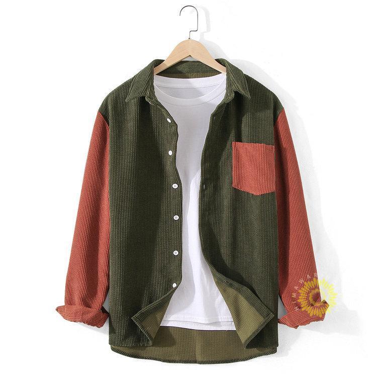 コーデュロイシャツ 長袖 メンズ シャツ カジュアルシャツ カラー切替 30代 長袖シャツ 秋冬 シャツジャケット トップス 40代 お兄系 