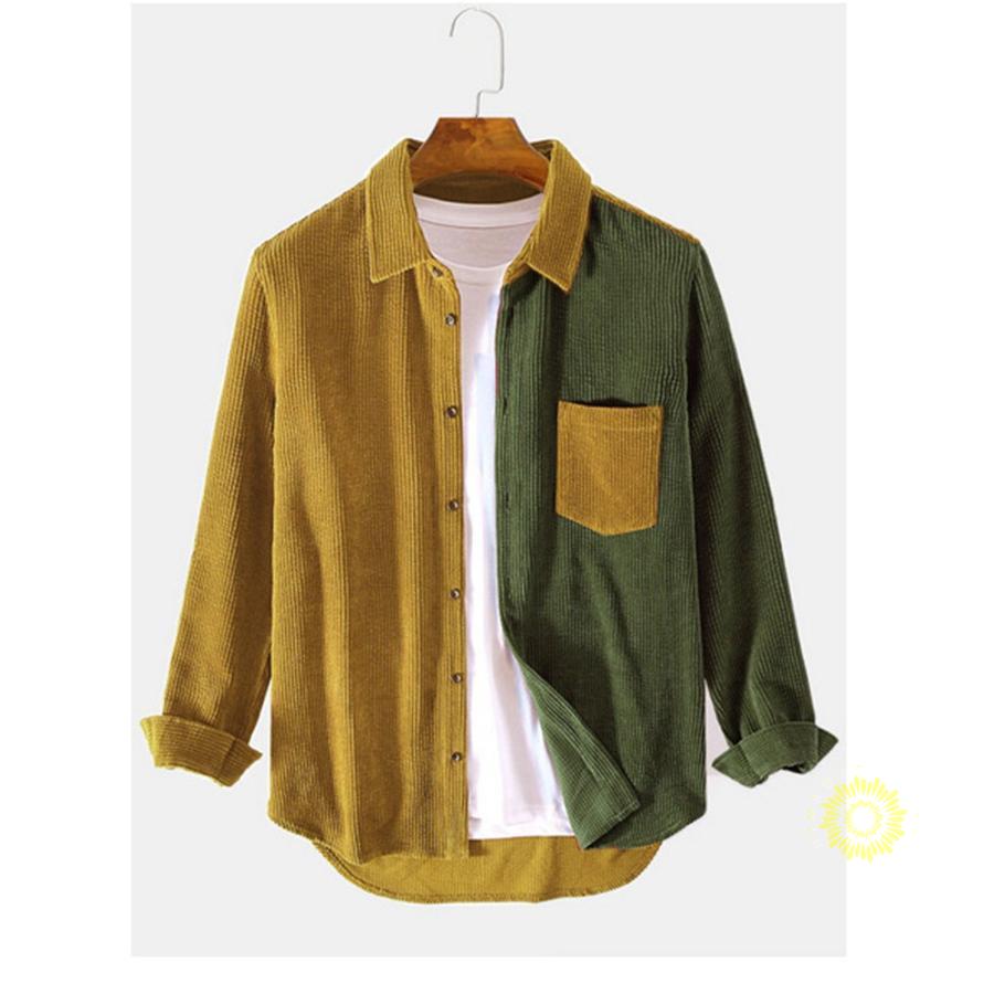 コーデュロイシャツ 長袖 メンズ シャツ カジュアルシャツ カラー切替 30代 長袖シャツ 秋冬 シャツジャケット トップス 40代 お兄系 