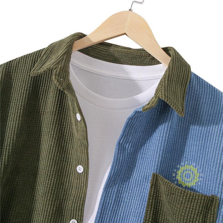 コーデュロイシャツ 長袖 メンズ シャツ カジュアルシャツ カラー切替 30代 長袖シャツ 秋冬 シャツジャケット トップス 40代 お兄系 