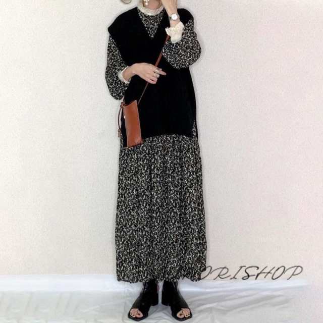 ワンピース レディース 春 ロングワンピース フレアワンピース 長袖 マキシ丈ワンピ 体型カバー 秋 40代 ゆったり 花柄 Aライン 