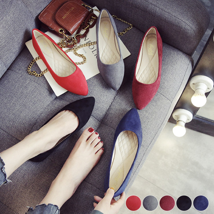 パンプス レディース フラット スウェード フラットパンプス ローヒール ブラック 黒 赤 やわらかい 無地 歩きやすい スエード ポインテッドトゥ 