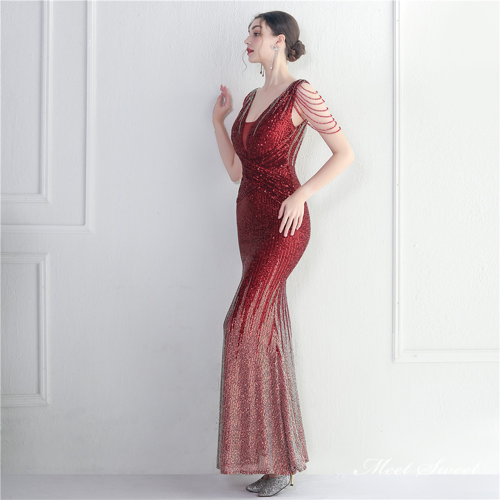 カラードレス マーメイドドレス パーティードレス ビーズ 配色 イブニングドレス 二次会 発表会 スパンファスナー ウェディングドレス 結婚式 