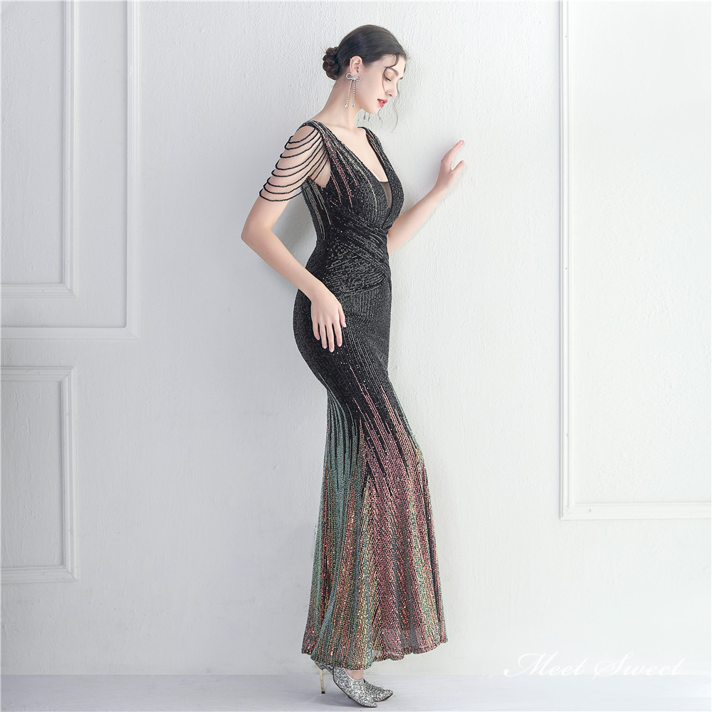 カラードレス マーメイドドレス パーティードレス ビーズ 配色 イブニングドレス 二次会 発表会 スパンファスナー ウェディングドレス 結婚式 